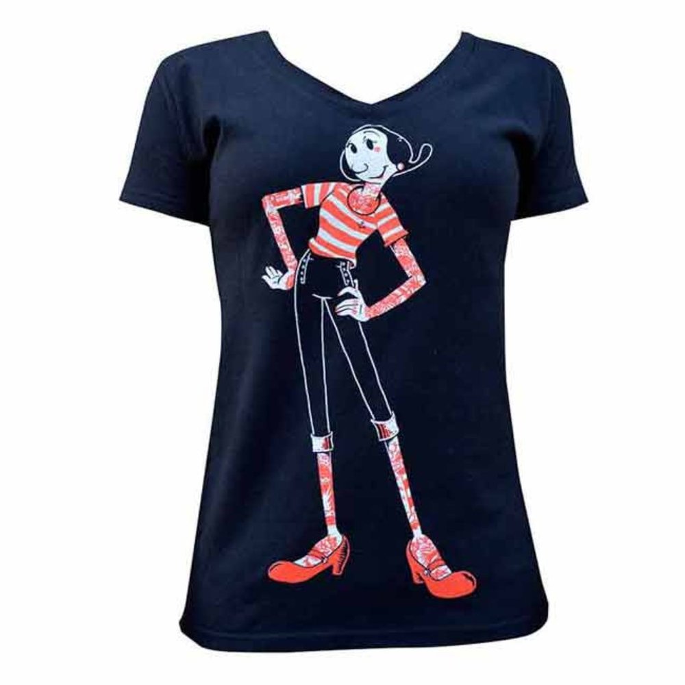 Olive Women's Black V-neck Tee Popeye Oyl Tattoo Art S-M-L-XL-XXL
